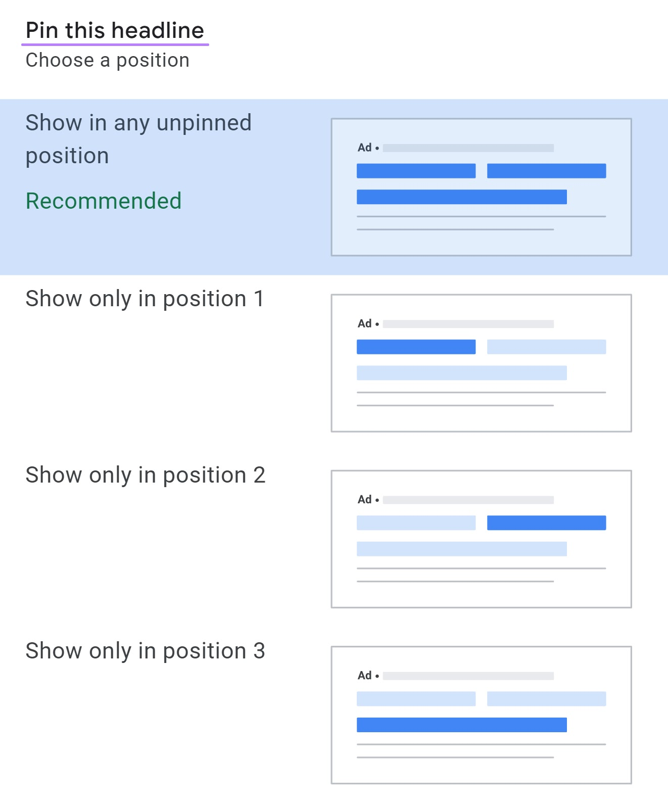Choose the position under the "Pin this headline" window