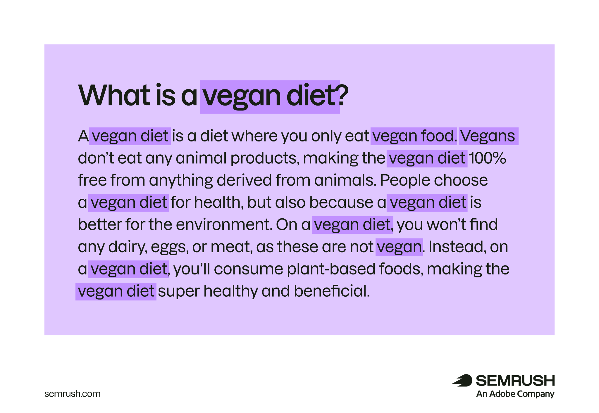 Keyword stuffing example shown on "What is vegan diet?".