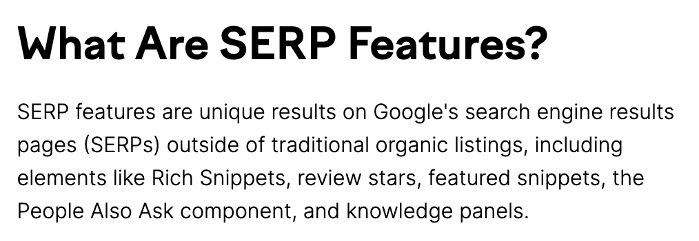 "What Are SERP Features?" section from a blog post by Semrush