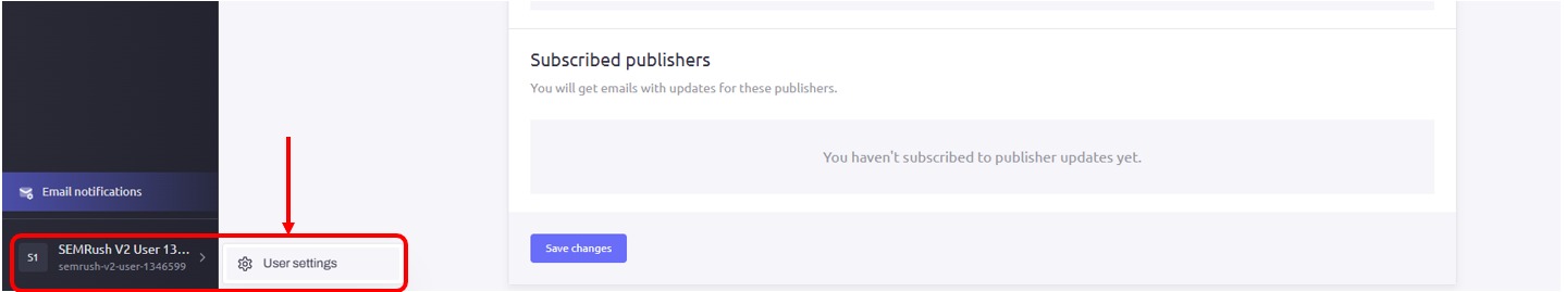 Navigating to user settings in AdClarity — Advertising Intelligence
