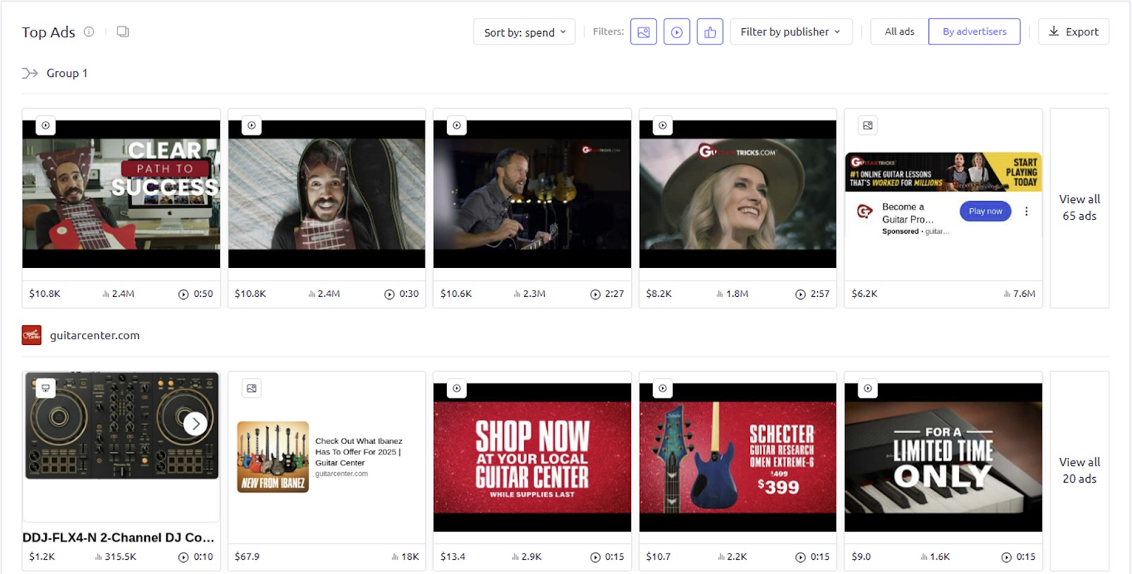 The ‘Top ads’ widget in AdClarity — Advertising Intelligence
