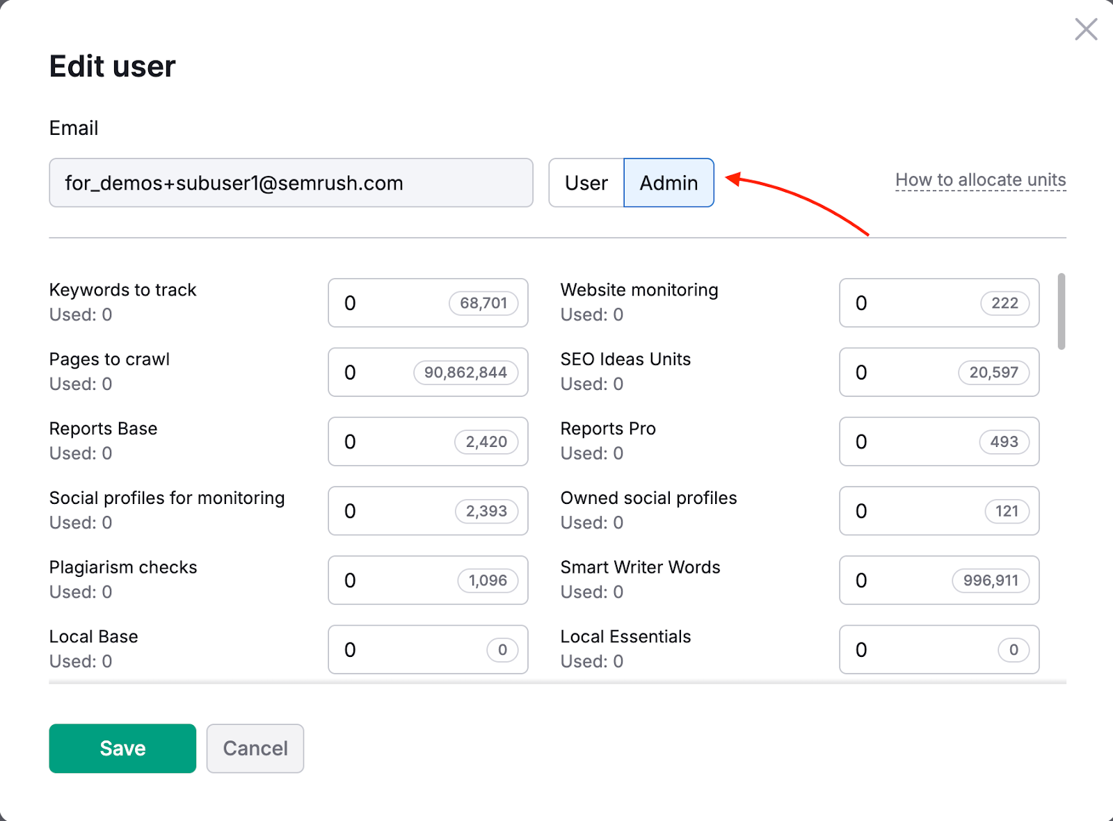 A red arrow highlights the number of available units that you can distribute.