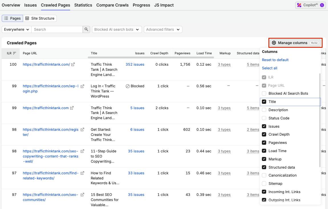 Site Audit Crawled Pages Report image 1